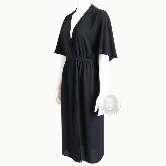 Vintage Halston Halter Dress Silk Wrap Style Attached Angel Sleeve Capelet Sz 12 - Picture 9 of 12